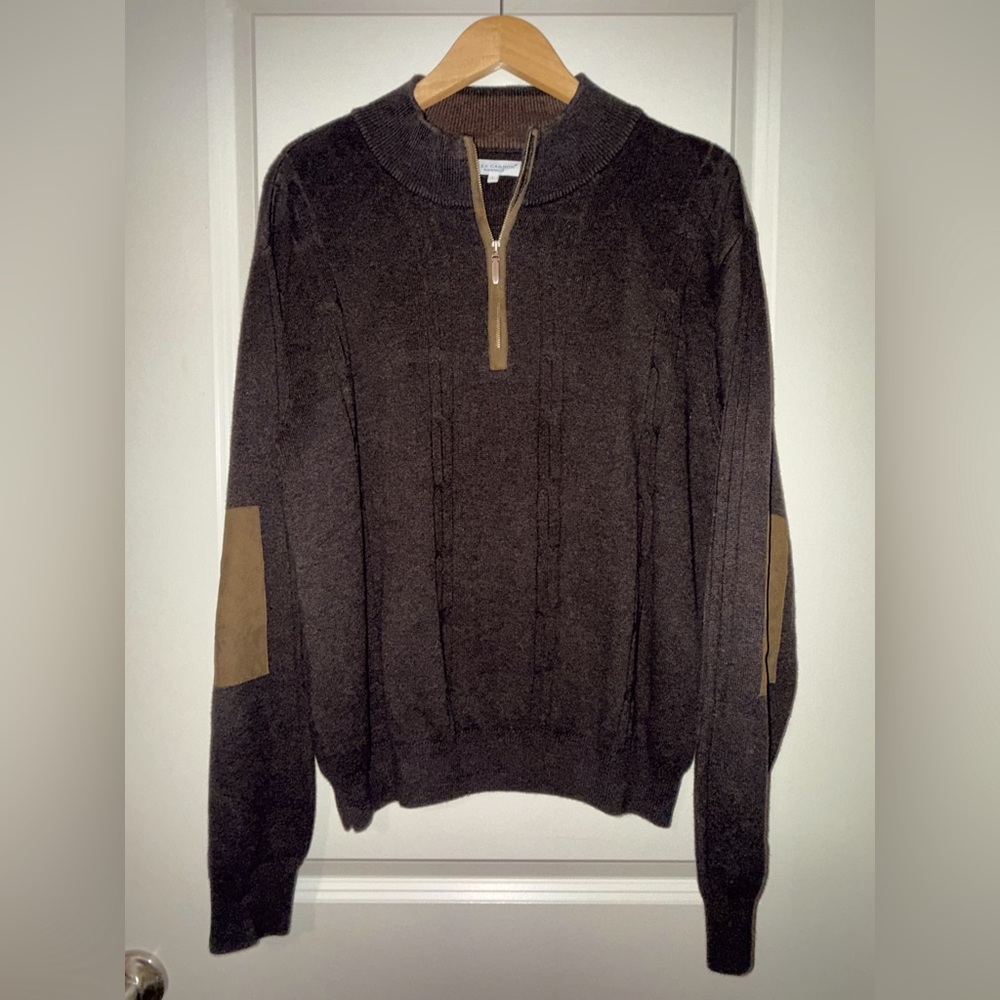 Men's Alex Cannon Brown Sweater with Tan Elbow Accents 100% Cotton Size Large